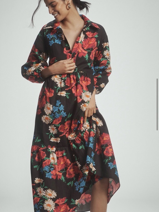 Anthropologie Dresses & Skirts - Anthropologie Maeve Bettina Tiered Shirt Dress in Black Floral - Size Small